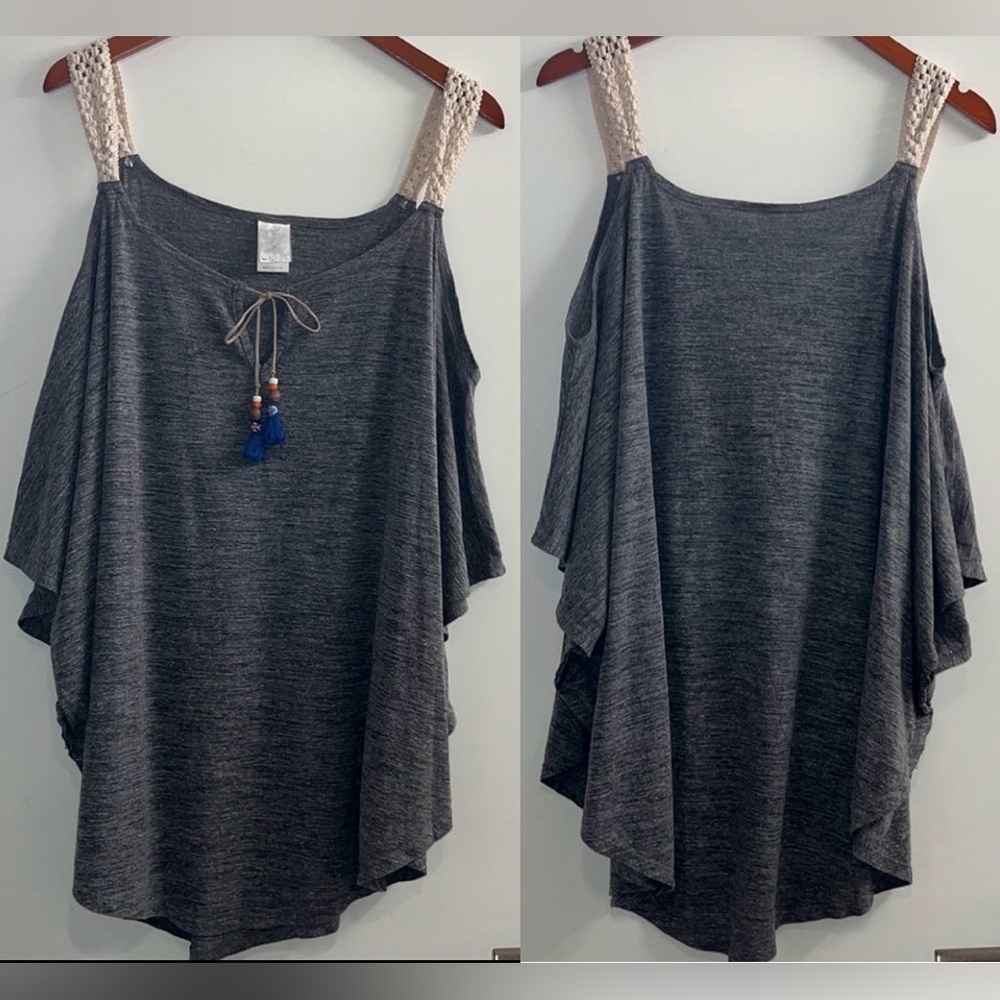 Lucky Brand Gray With Macrame Shoulder Straps Swimwear Cover-Up